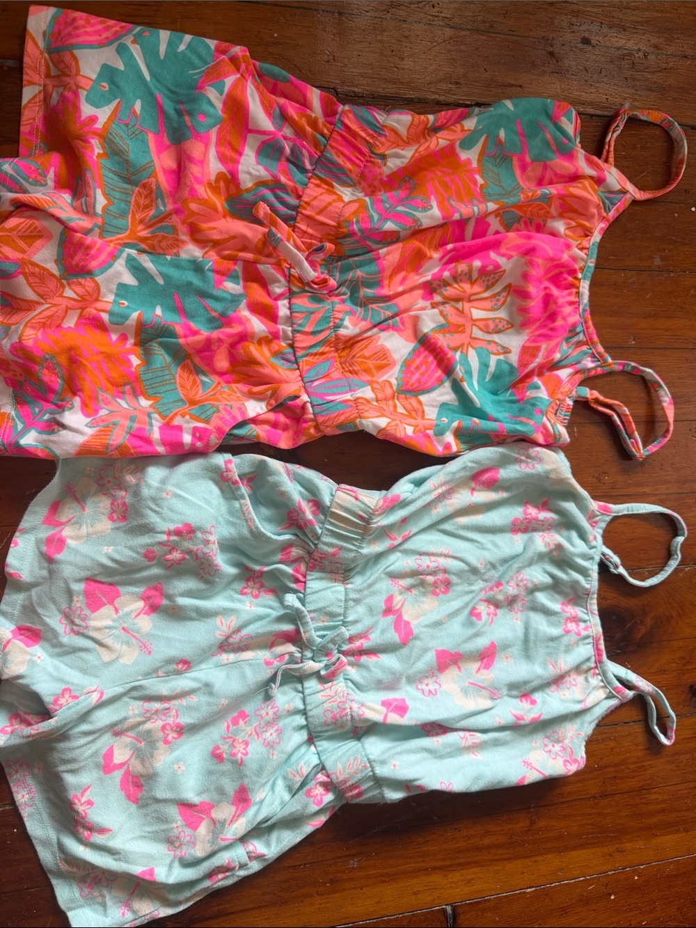 Cat & Jack Girls Tropical Floral Rompers in Teal, Pink, and Orange